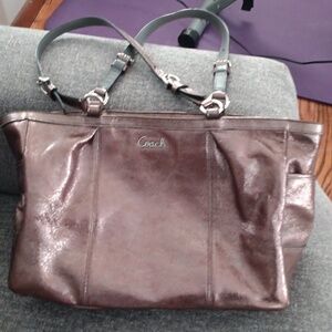 Coach Shimmering Silver Leather Shoulder Bag